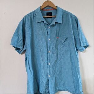 Tommy Bahama men's XL silk cotton blend button down shirt blue